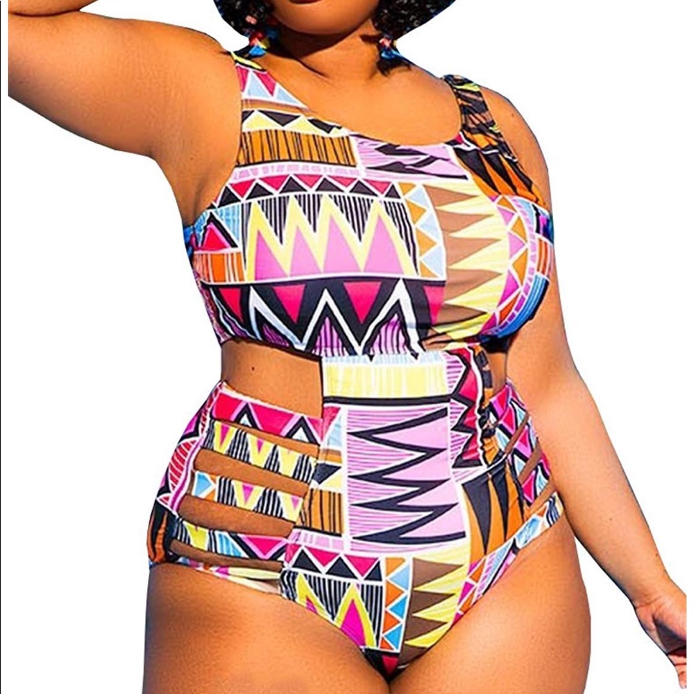 Plus Size High Waist One Piece Swimsuit